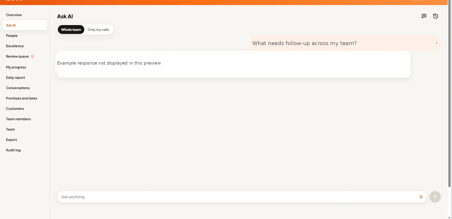 Anonymized Zeto Enterprise ask dashboard preview
