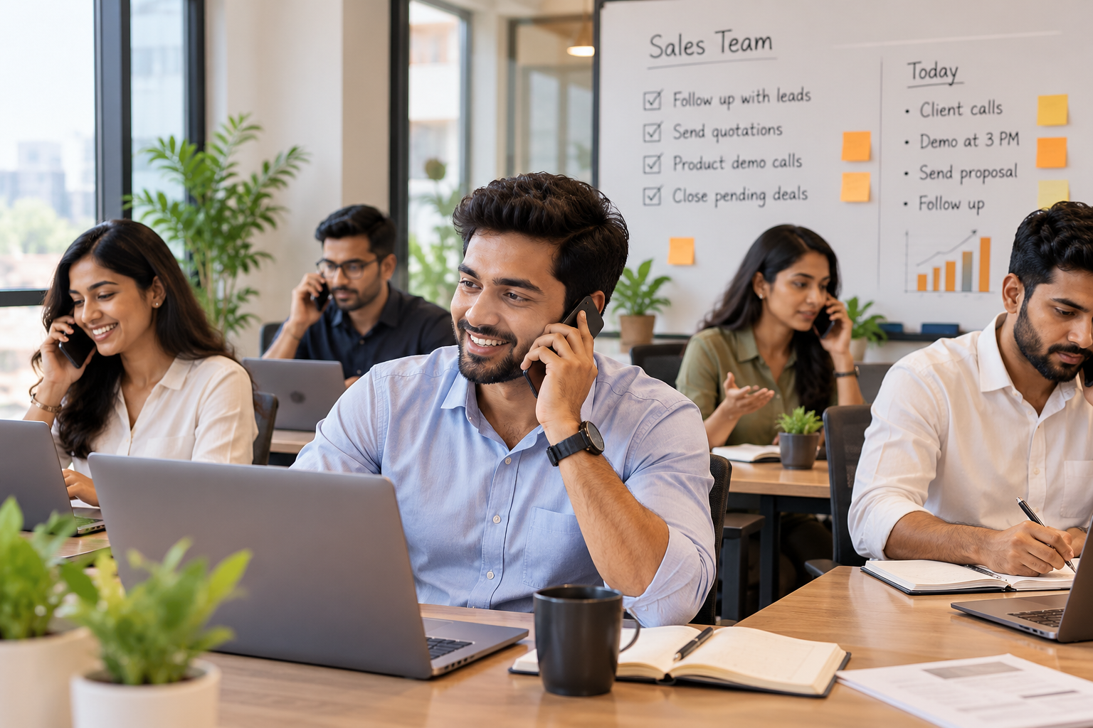 Sales professionals collaborating in an office